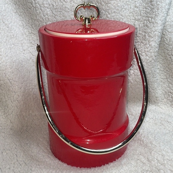 Vintage Red mid century, modern Kraftware Faux Leather Ice Bucket Reto Red - Picture 13 of 14